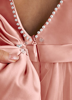 Azazie Cookie Blumenmädchenkleider A-Linie Schleifen Tüll Kleid Rosettenrosa image5