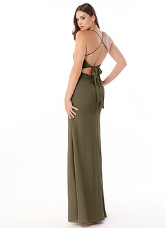 Azazie Aribella Bridesmaid Dresses Willow Green Sheath Ruched Chiffon Dress image4