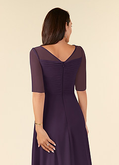 Azazie Naomi Mother of the Bride Dresses Plum A-Line Boatneck Pleated Chiffon Dress image6