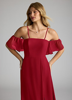 Azazie Sue Bridesmaid Dresses Scarlet A-Line Off the Shoulder Chiffon Convertible Dress image2
