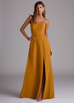 Azazie Wren Bridesmaid Dresses Butterscotch A-Line Side Slit Chiffon Convertible Dress image3
