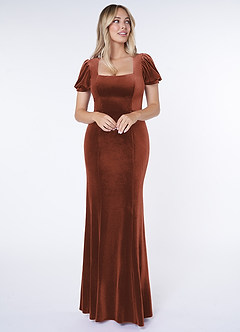 Azazie Lizabet Vente Finale Robe Fourreau en velours Col Carré Terracotta image1