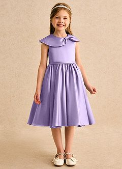 Azazie Acorn Flower Girl Dresses Lilac A-Line Pleated Matte Satin Dress image3