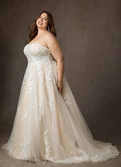 Azazie Keri Bröllopsklänningar Klä av Balklänning i Spets Axelbandslös Diamant Vit Champagne image16