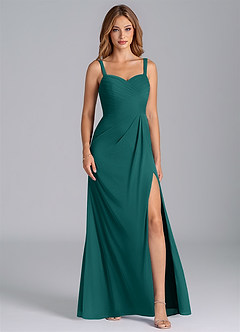 Azazie Micky Bridesmaid Dresses Peacock A-Line Pleated Mesh Dress image1