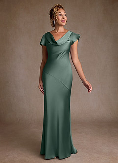 Azazie Shelby Mother of the Bride Dresses Sea Moss Mermaid Pleated Stretch Satin Dress image3