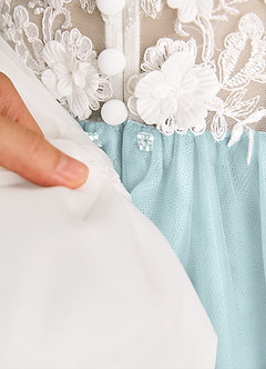 Azazie Lina Flower Girl Dresses Ivory Mist Ball-Gown Lace Dress image9