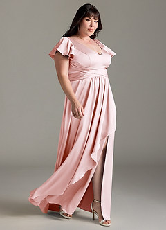 Azazie Omari Bridesmaid Dresses Blushing Pink A-Line Stretch Satin Dress image10