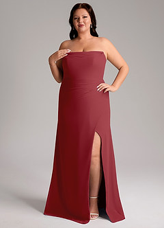 Azazie Leonis Bridesmaid Dresses Pomegranate Sheath Strapless Chiffon Convertible Dress image12