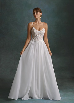 Azazie Laurelle Vestidos de novia Vestido Blanco Diamante Nude de Gasa de Línea A image3
