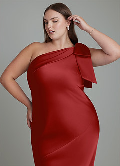 Azazie Yuanna Bridesmaid Dresses Pomegranate Mermaid One Shoulder Stretch Satin Dress image10