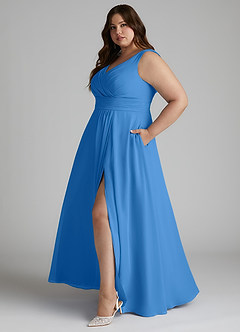 Azazie Karina Bridesmaid Dresses Blue Jay A-Line Pleated Chiffon Dress image8