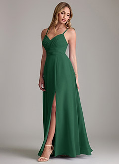 Azazie Terese Vestidos de damas de honor Vestido de Verde Oscuro de Gasa de Corte en A con Plisado image4