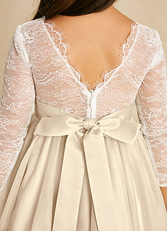 Azazie Mae Flower Girl Dresses Ivory Champagne A-Line Bow Tulle Dress image5