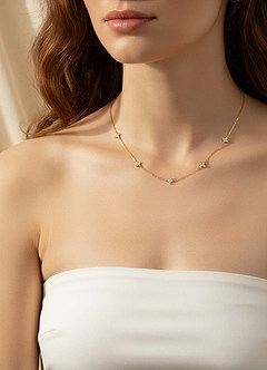 front Ketting met vierbladige bloemendruppels en zirkoon