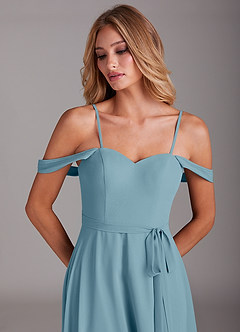 Azazie Aaron Brautjungfernkleider Wandelbar A-Linie Schulterfrei Chiffon Kleid Stimmungsvolles Blau image2