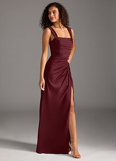 Azazie Jesaphine Bridesmaid Dresses Cabernet Sheath Bow Stretch Satin Dress image7