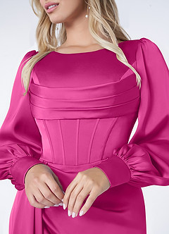 Azazie Raye Bridesmaid Dresses Fuchsia Mermaid Long Sleeve Stretch Satin Dress image5