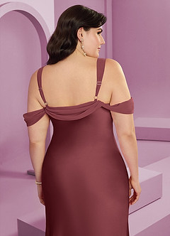 Barbie ♥ Azazie Bridesmaid Dresses Merlot Sheath Pleated Stretch Satin Dress image2