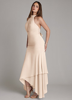 Azazie Magda Robes de demoiselle d'honneur Robe Sirène en Mousseline de soie Col Haut Albâtre Blanc image3