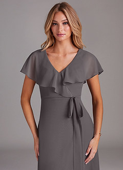 Azazie Lainey Bridesmaid Dresses Steel Grey A-Line with Pockets Chiffon Dress image6