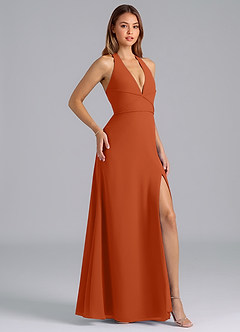 Azazie Odie Robes de demoiselle d'honneur Robe Trapèze en Mousseline de soie Orange Brûlée image1