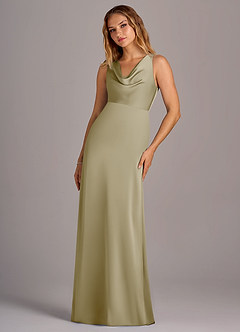 Azazie Wrenlee Bridesmaid Dresses Moss Green A-Line Stretch Satin Dress image5