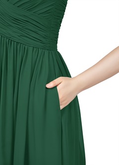 Azazie Angie Robes de demoiselle d'honneur Robe Trapèze en Mousseline de soie Corset Vert Foncé image10