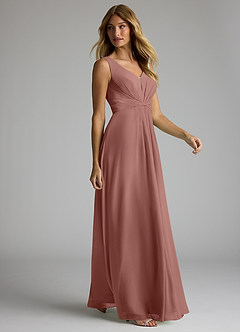 Azazie Gina Bridesmaid Dresses Cedar Rose A-Line V-Neck Pleated Chiffon Dress image4