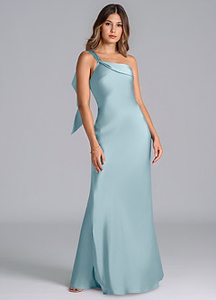 Azazie Driea Jurken voor bruidsmeisjes Jurk van Stretch Satijn met Zeemeermin One-Shoulder Mystiek Blauw image7