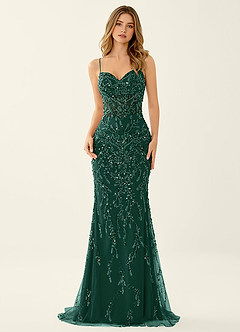 Zivah Dark Green Beaded Corset Lace Up Back Mermaid Dress image4