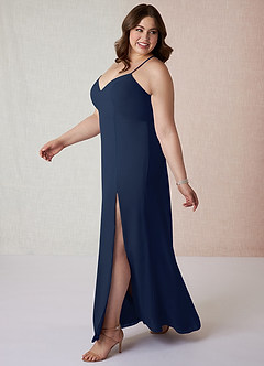 Azazie Manila Bridesmaid Dresses Dark Navy Sheath V-Neck Chiffon Dress image9