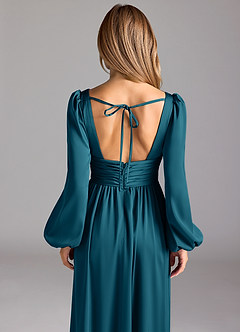Azazie Norah Bridesmaid Dresses Ink Blue A-Line Stretch Satin Dress image6