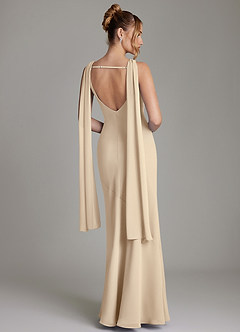 Azazie Essence Bridesmaid Dresses Champagne Sheath Chiffon Dress image2