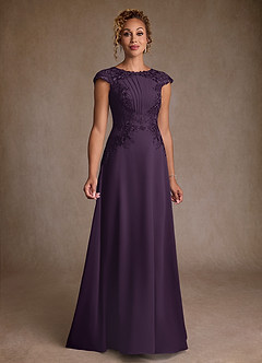 Azazie Christi Abiti per la Madre della Sposa Abito A-Line in Chiffon Pizzo Prugna image1