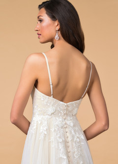 Azazie Nikita Wedding Dresses A-Line Sequins Tulle Chapel Train Dress image7