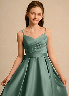 Azazie Sweets Junior Formal vestidos de niña de las flores Vestido de Eucalipto de Satin Mate de Corte En A con Plisado image6