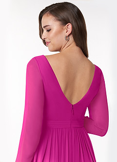 Azazie Teton Zwangerschaps Bruidsmeisjekleding A-Lijn Lange mouw Chiffon Vloerlengte Jurk image5