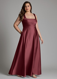 Azazie Azaria Vestidos de madrinha de casamento Vestido Merlot de Cetim elástico de Linha A com Corpete image11