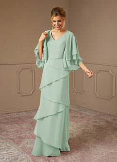 Azazie OHara Mère de la mariée Robes Robe Trapèze en Mousseline de soie Col V Agave image3