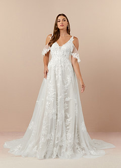 Azazie Ada Wedding Dresses Diamond White A-Line V-Neck lace Tulle Dress image3