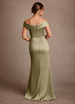 Azazie Bedford Kleider für die Brautmutter Etui Plissee Stretch-Satin Kleid Moosgrün image3