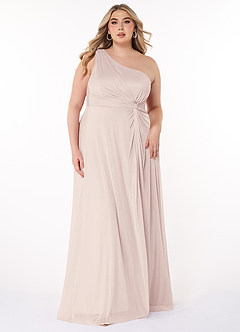 Azazie Brooke Bridesmaid Dresses Rose Petal A-Line One Shoulder Mesh Dress image6