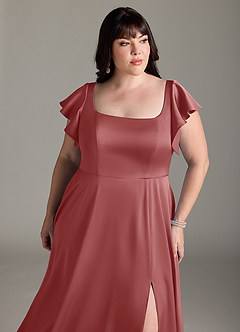 Azazie Bondi Bridesmaid Dresses Antique Rose A-Line Bow Stretch Satin Dress image11