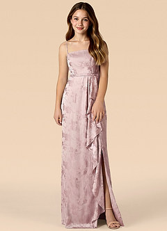 Azazie Kaylee Junior Formal Robe Trapèze en Jacquard Plissée Ombre à Paupières Rose Florale image1