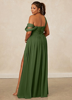 Christian Siriano Bridal for Azazie 1014 Robes de demoiselle d'honneur Robe Trapèze en Mousseline de soie Épaule décolletée Olive image3
