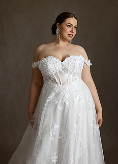 Azazie Florentina Robes de mariée Robe Trapèze en Tulle Paillettes en forme de cœur Blanc De Diamant image17