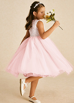 Azazie Missy Flower Girl Klänningar Klänning A-Linje i Tyll Ärmlös image3