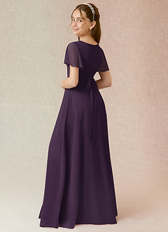 Azazie Induh Junior Plum A-Line Ruched Chiffon Dress image2