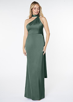Azazie Kaylani Bridesmaid Dresses Sea Moss Mermaid High Neck Stretch Satin Dress image1